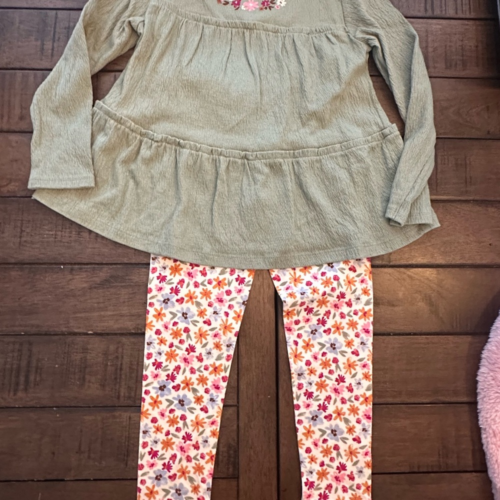 Carter's Green Tunic with Floral Leggings